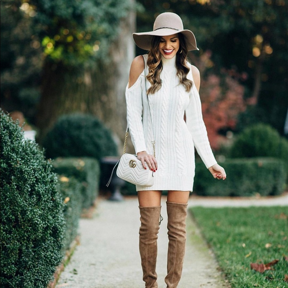 White cold shoulder sweater dress!